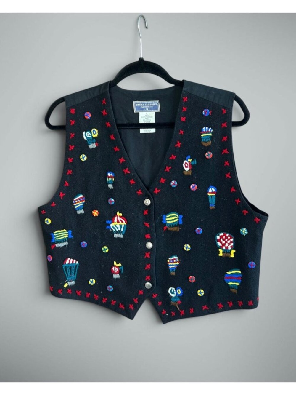 Erika Classic Co. Vintage 90s Y2K Vest Embroidered Hot Air Balloons Size Large
